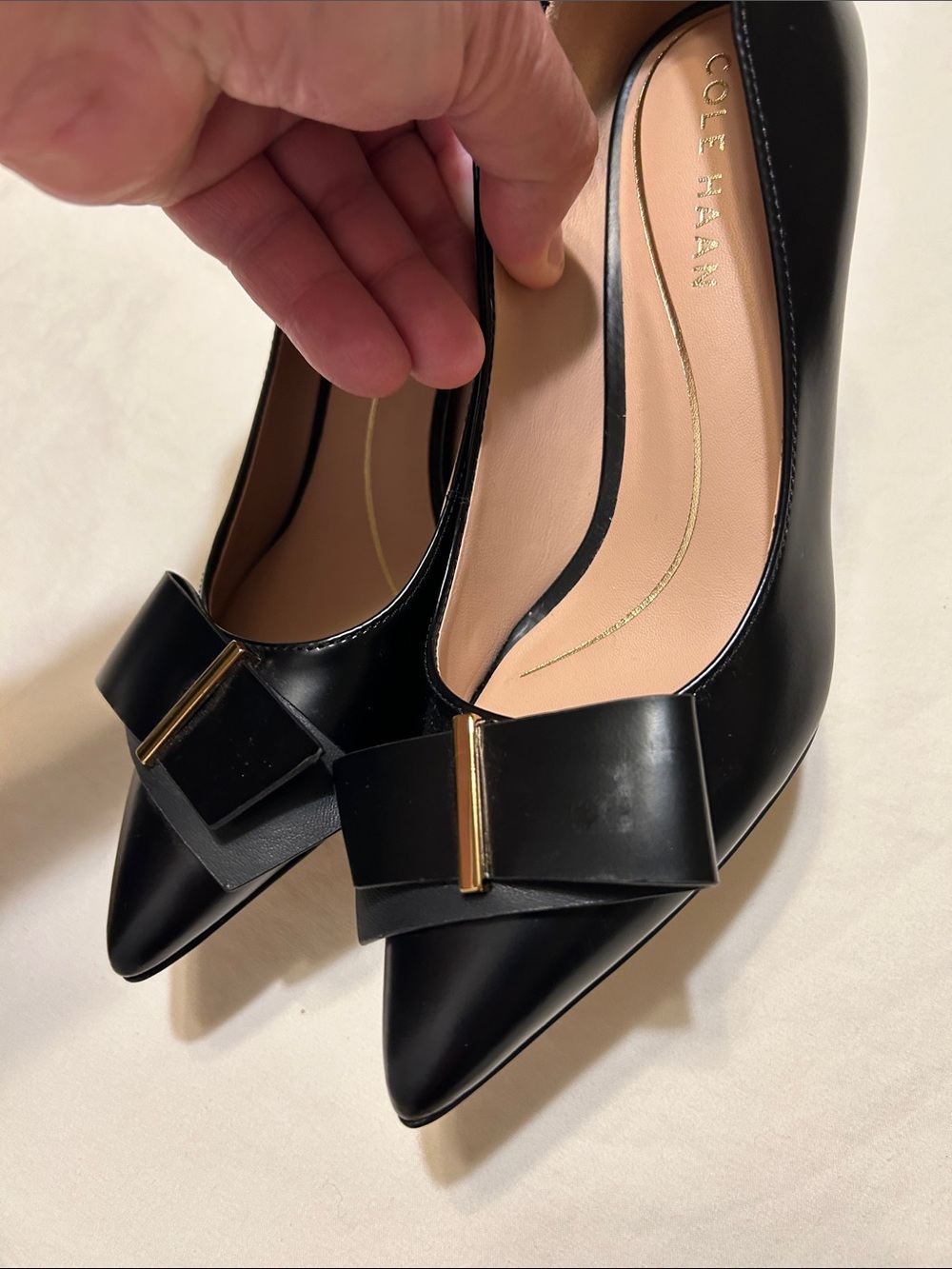 Cole Haan Black Pointed-Toe Pumps with Bow Accent - Picture 8 of 11